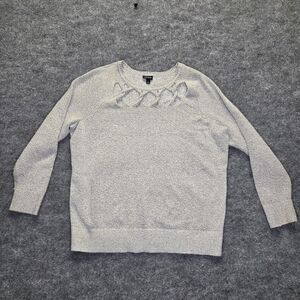 Torrid Sweater Womens 2 Gray Lattice Cutout Pullover Long Sleeve Soft Knit Top